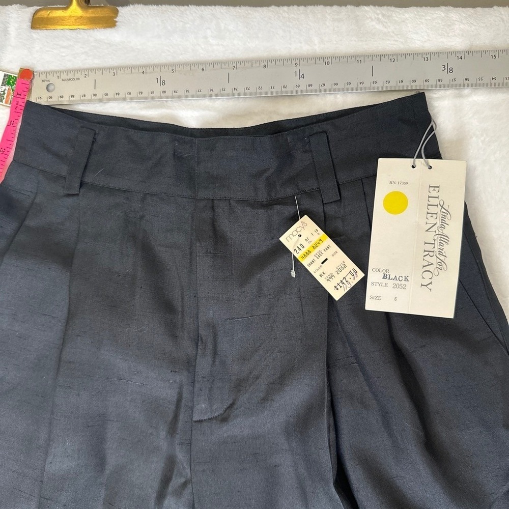 Quiet Luxury Old Money Vintage Black 100% Silk Pleated Trousers HighWaist  6 NWT - Picture 3 of 8
